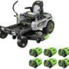 EGO Power+ Electric Riding Lawn Mower, 52″ Deck with Zero Turn Radius, Includes (6) 56V 12.0Ah Batteries and Chargers – ZT5207L