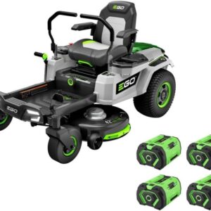 EGO Power+ Electric Riding Lawn Mower, 42″ Deck with Zero Turn Radius, Includes (4) 56V 10.0Ah Batteries and Charger – ZT4204L