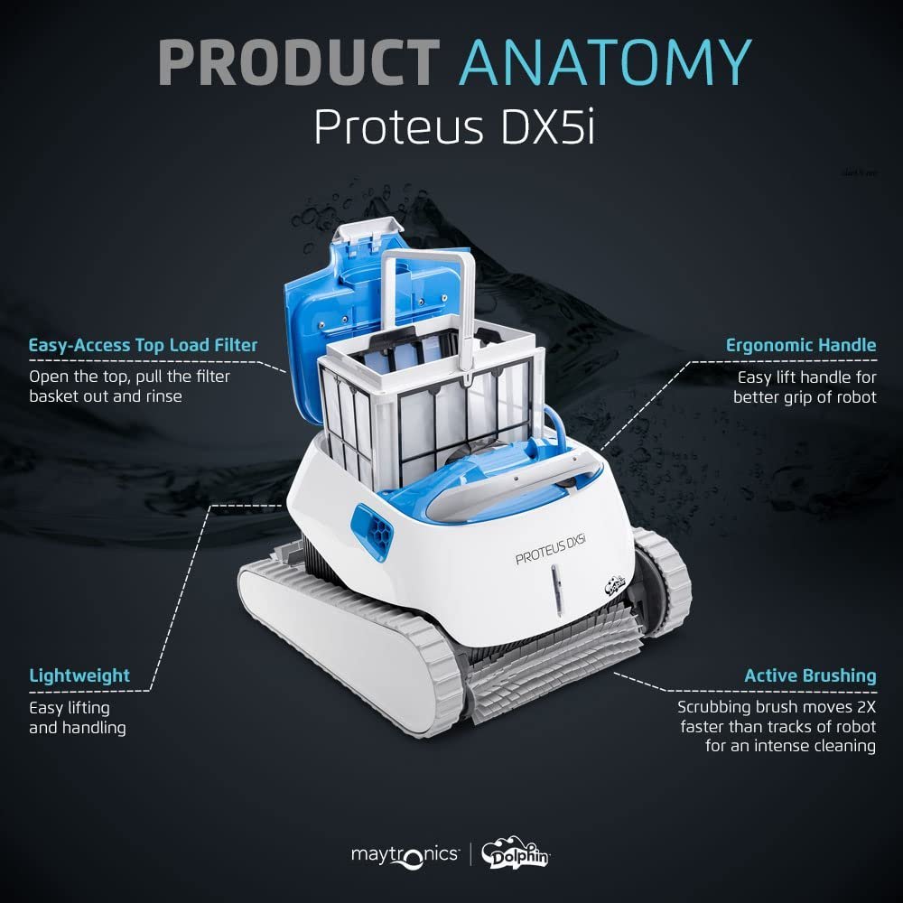 Dolphin Proteus DX5i Wi-Fi Robotic Pool Vacuum Cleaner Pools up to 50 FT – Waterline Scrubber Brush - Image 2