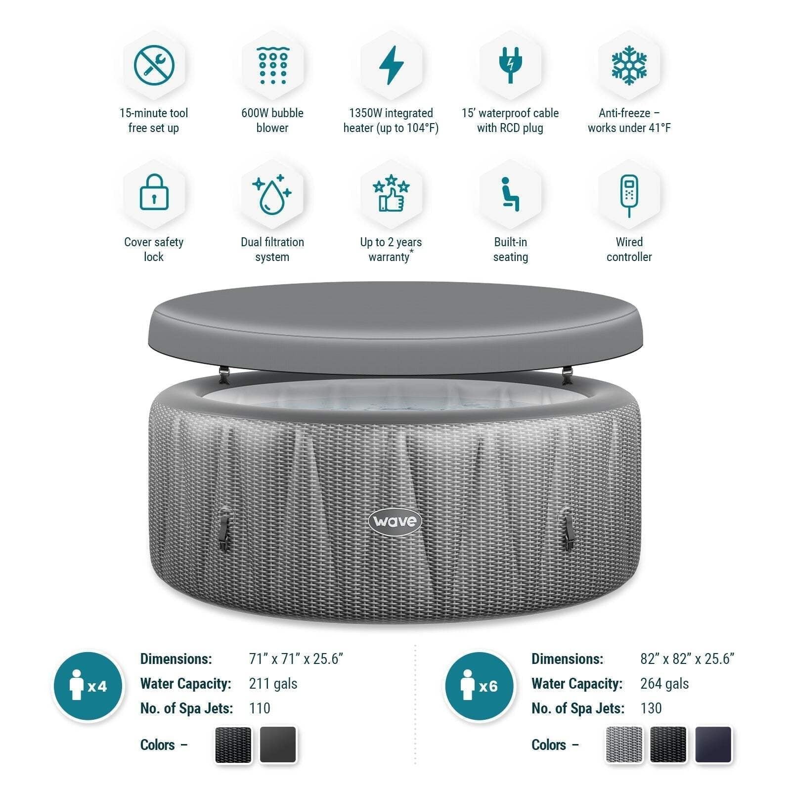 Wave Atlantic 6 Person Round Inflatable Hot Tub, Navy - Image 7