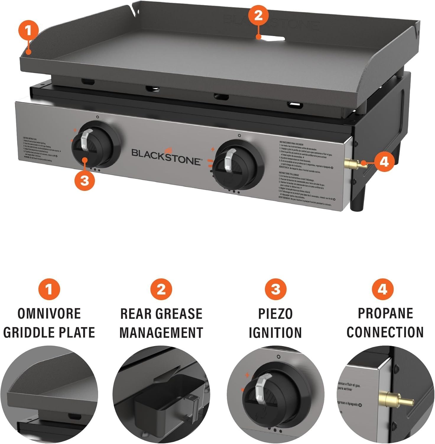 Blackstone 22″ Portable Tabletop Griddle – Dual Burner Flat Top Grill, 24,000 BTU Propane with Stainless Steel Faceplate & Rear Grease System - Image 20