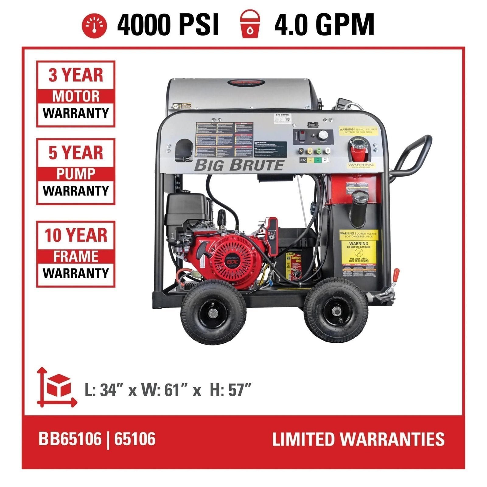 Simpson BB65106 Big Brute Professional 4000 PSI (Gas-Hot Water) Pressure Washer - Image 14