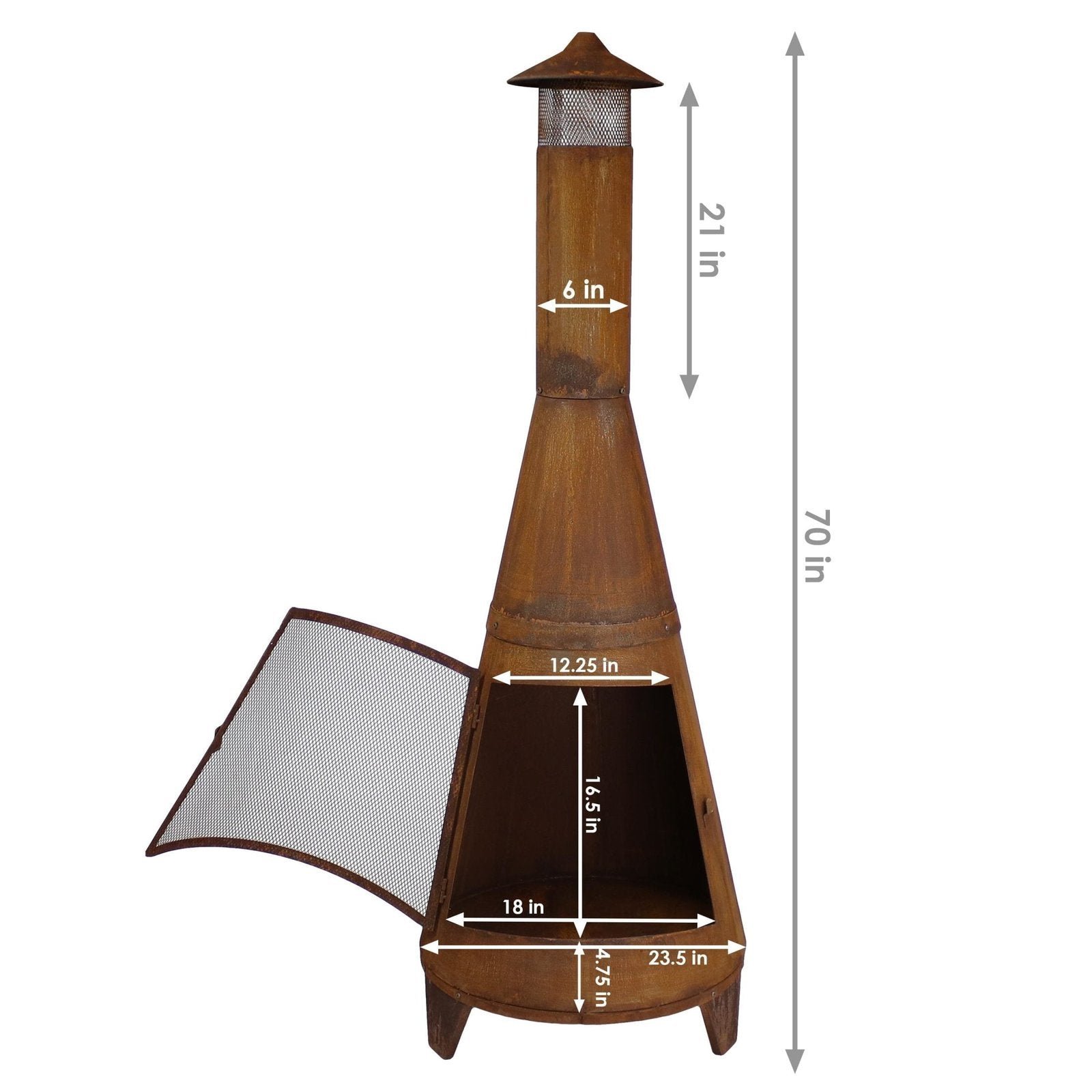 Sunnydaze 70″ Rust Patina Finish Steel Wood-Burning Chiminea with Spark Screen - Image 7