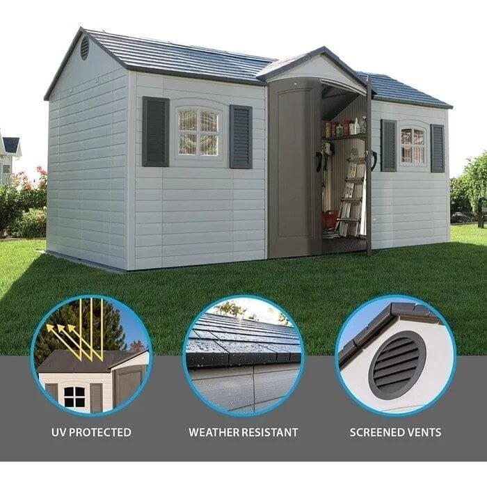 Side entry 15 ft. W x 8 ft. D plastic storage shed with assembly - Image 4