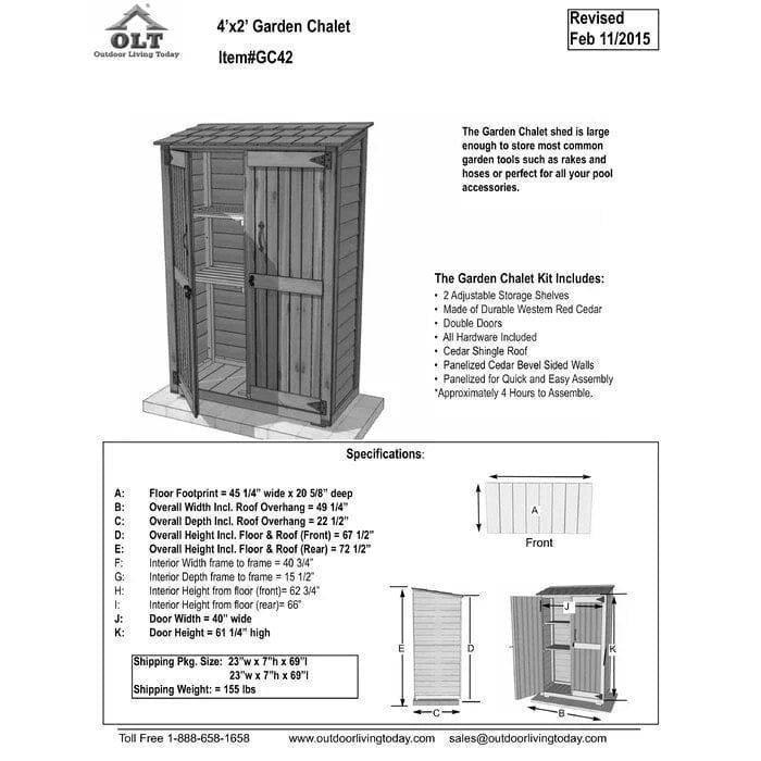 4 ft. W x 2 ft. D Garden Chalet Cedar Wood Tool Shed - Image 2