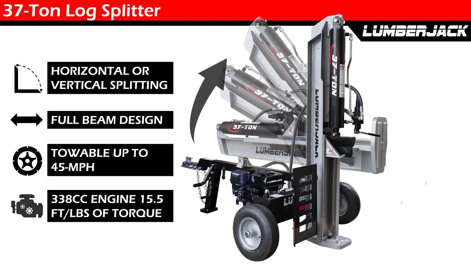 Lumber Jack 37-Ton Gas Log Splitter 208cc OHV Engine (YTL-050-494) - Image 6