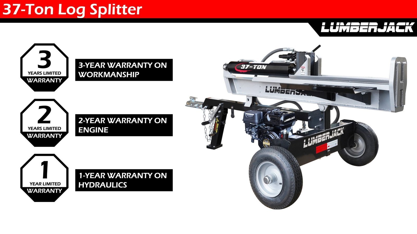 Lumber Jack 37-Ton Gas Log Splitter 208cc OHV Engine (YTL-050-494) - Image 4
